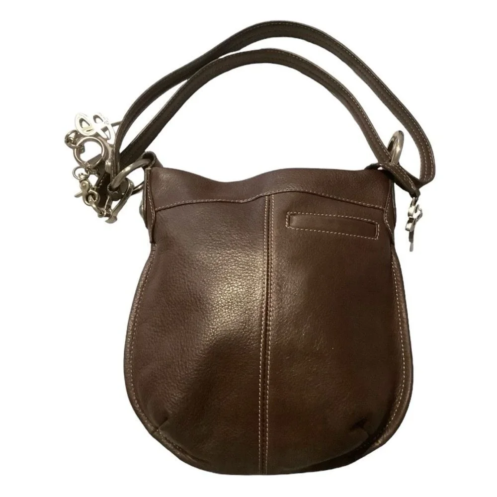 B. Makowsky brown Togo leather crossbody handbag with silver hardware‎
